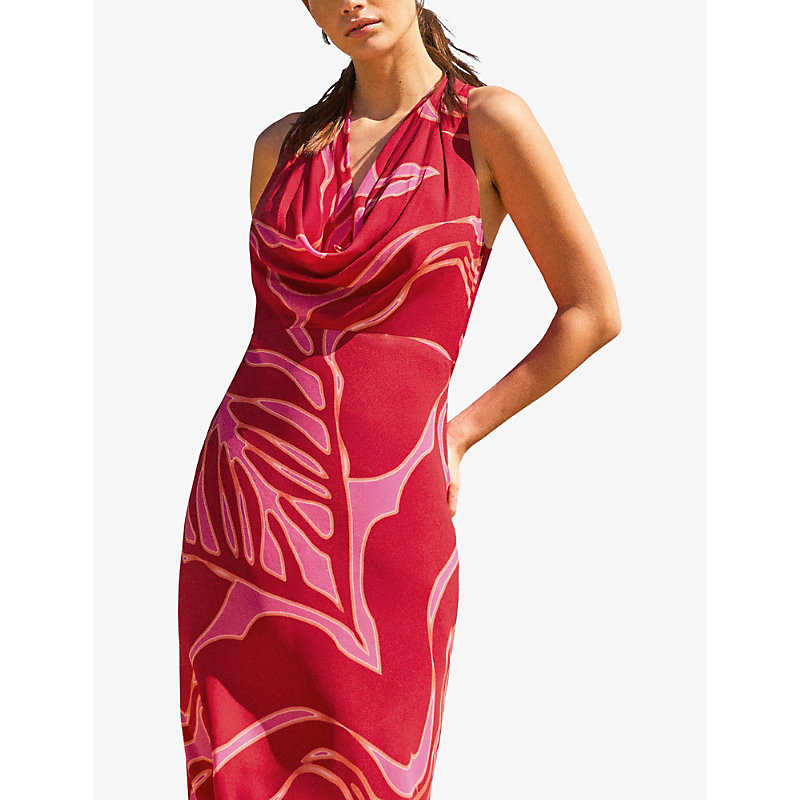 Womens Floral-Print Halterneck Woven Maxi Dress