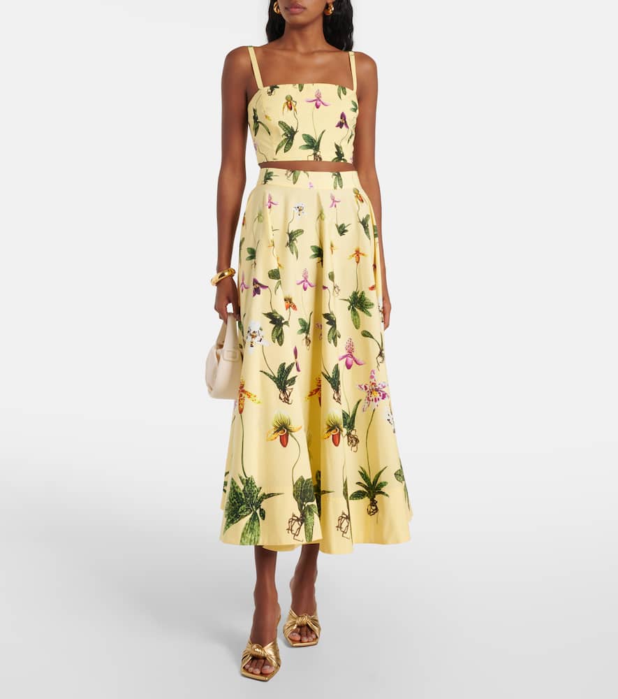 Floral cotton-blend poplin crop top