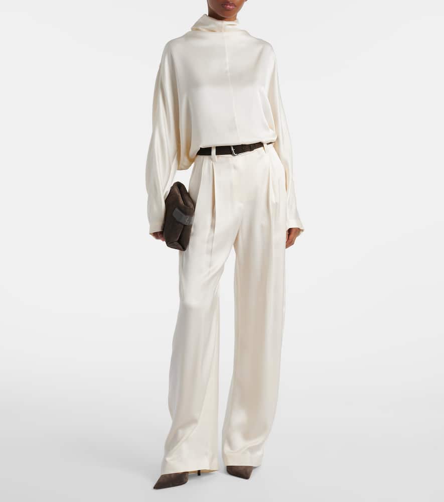 Mid-rise silk straight pants