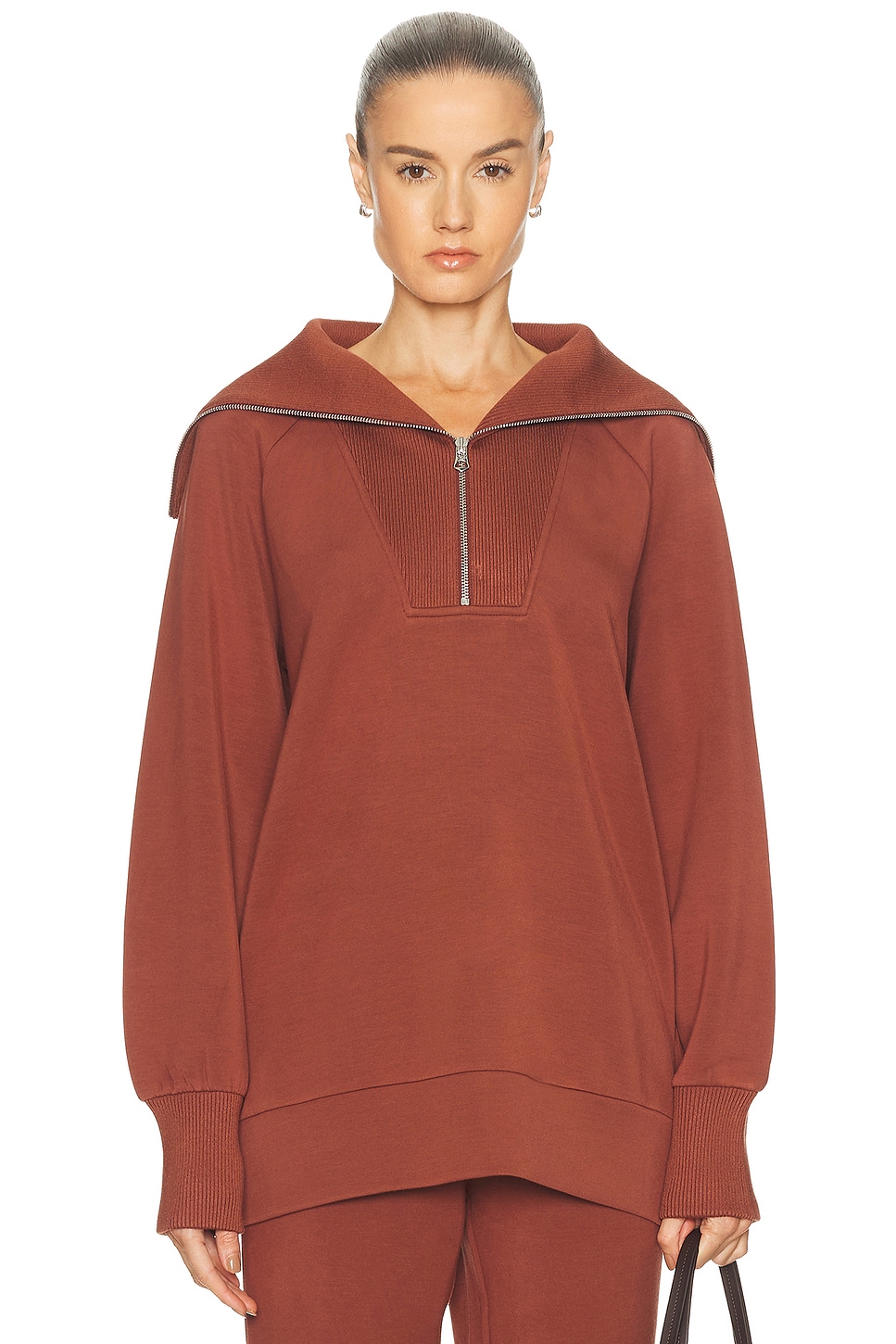 Varley Xina Half Zip Longline Sweater in Brick