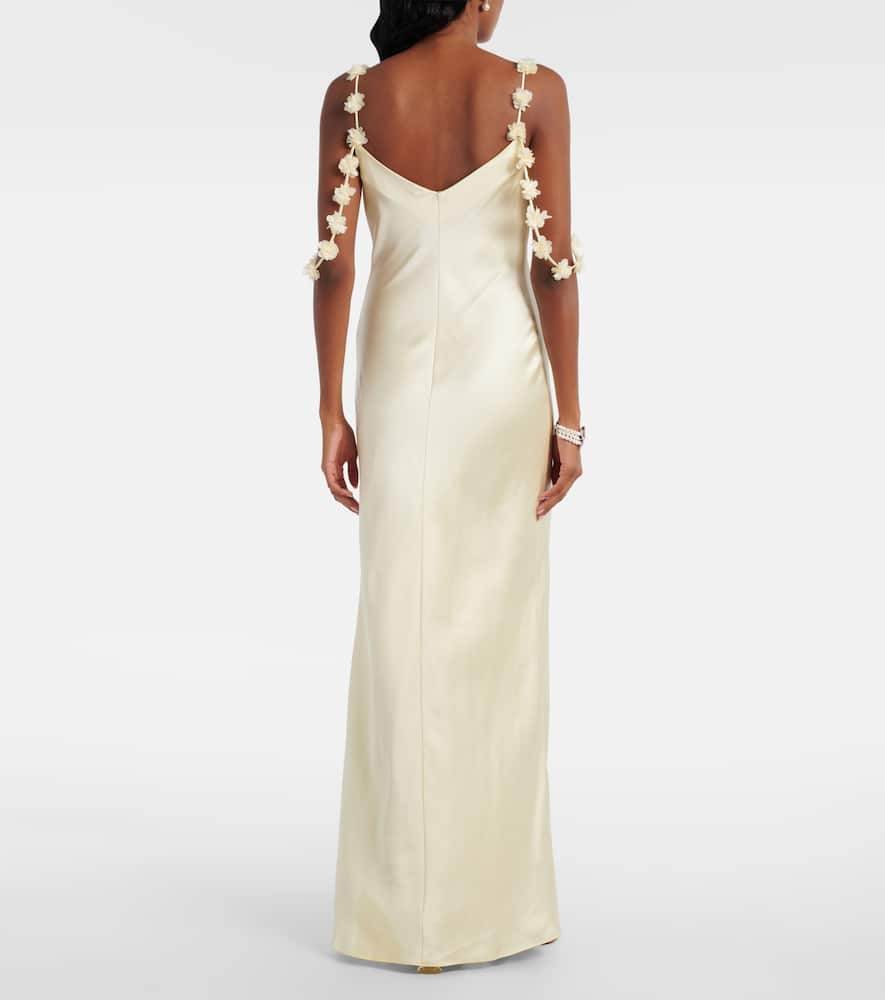 Self-Portrait Floral-appliqué satin maxi dress