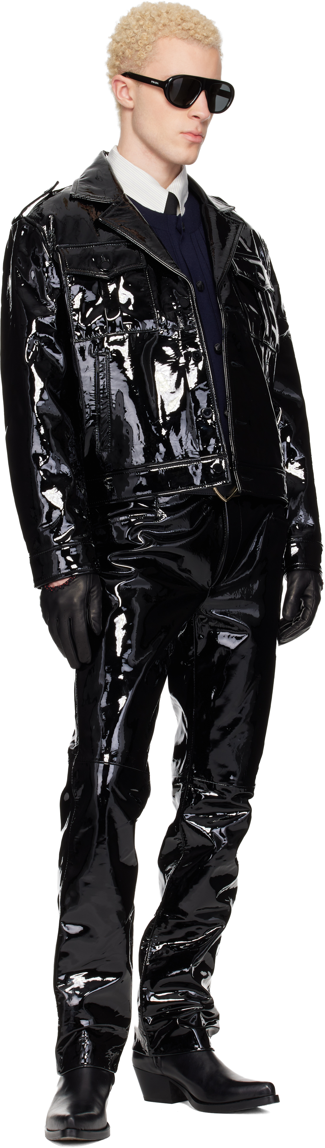 Black Straight Fit Leather Trousers