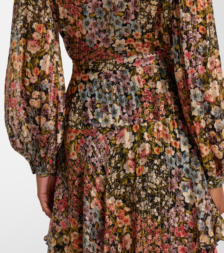 Floral plissé tiered silk maxi skirt
