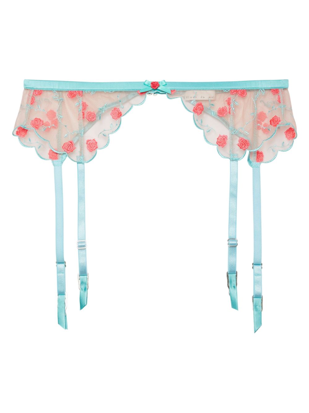 Rose and Vine silk embroidery garter - Blue