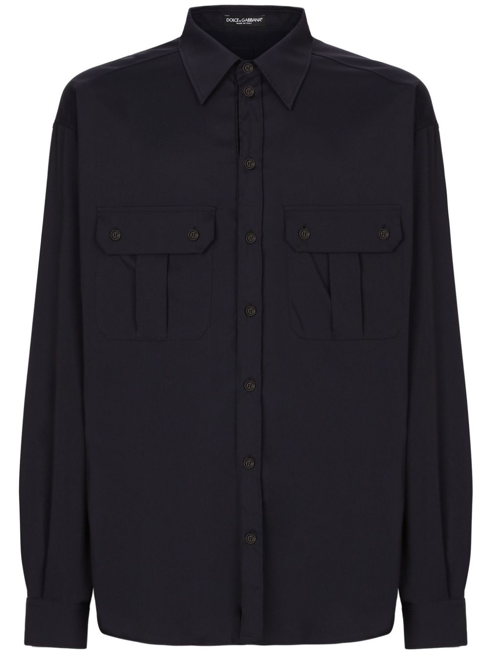 Pleat-detail button-up shirt - Blue