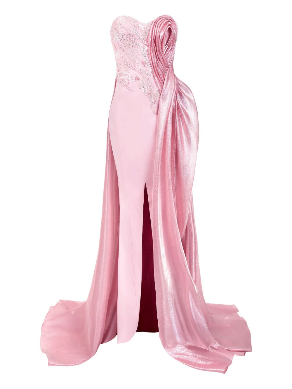 Embellished rose-detail evening gown - Pink