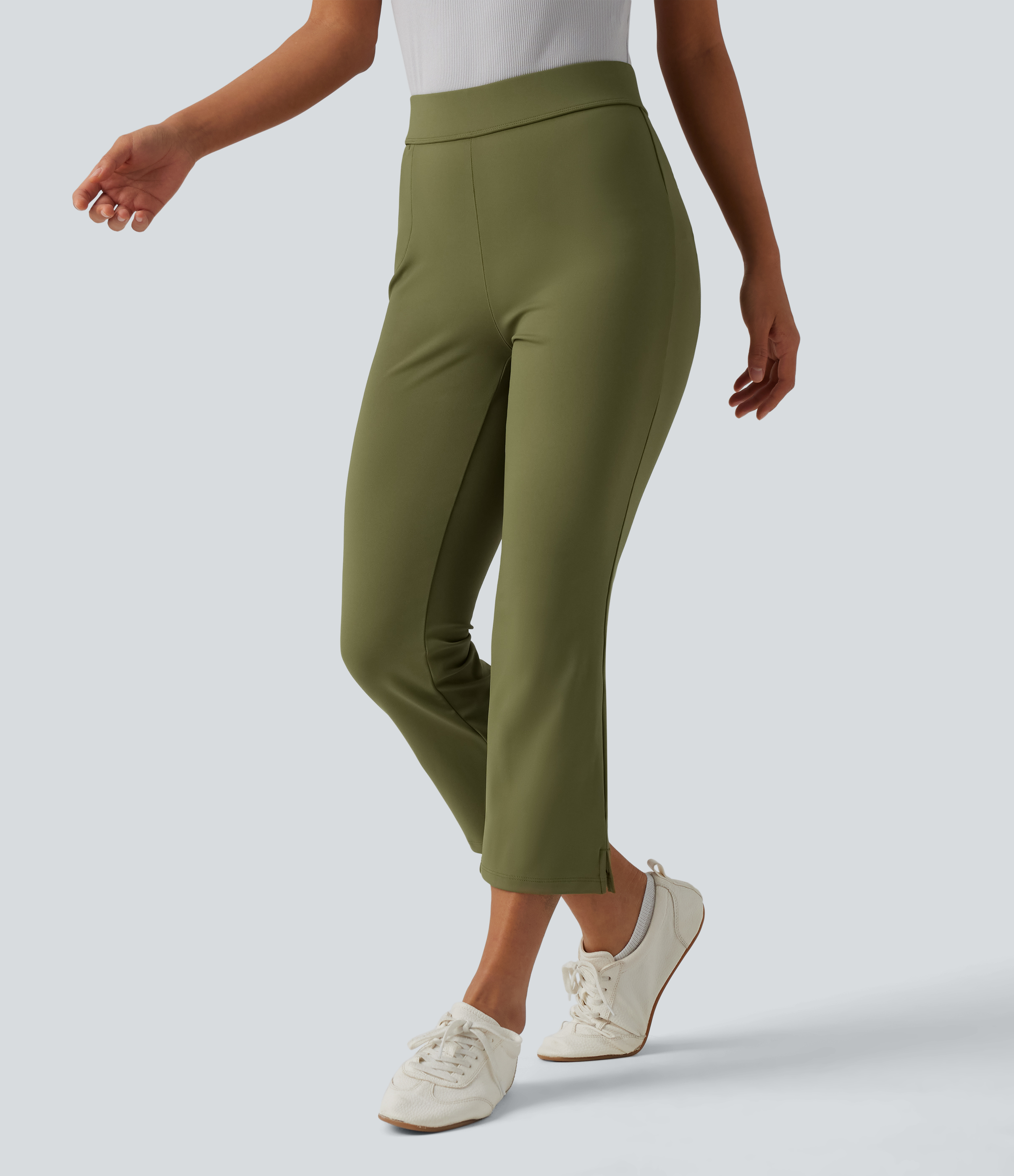 Halara Halara Flex™ DayStretch Mid Rise Split Cropped Work Bootcut Trousers with Pocket - Sphagnum - XSregular
