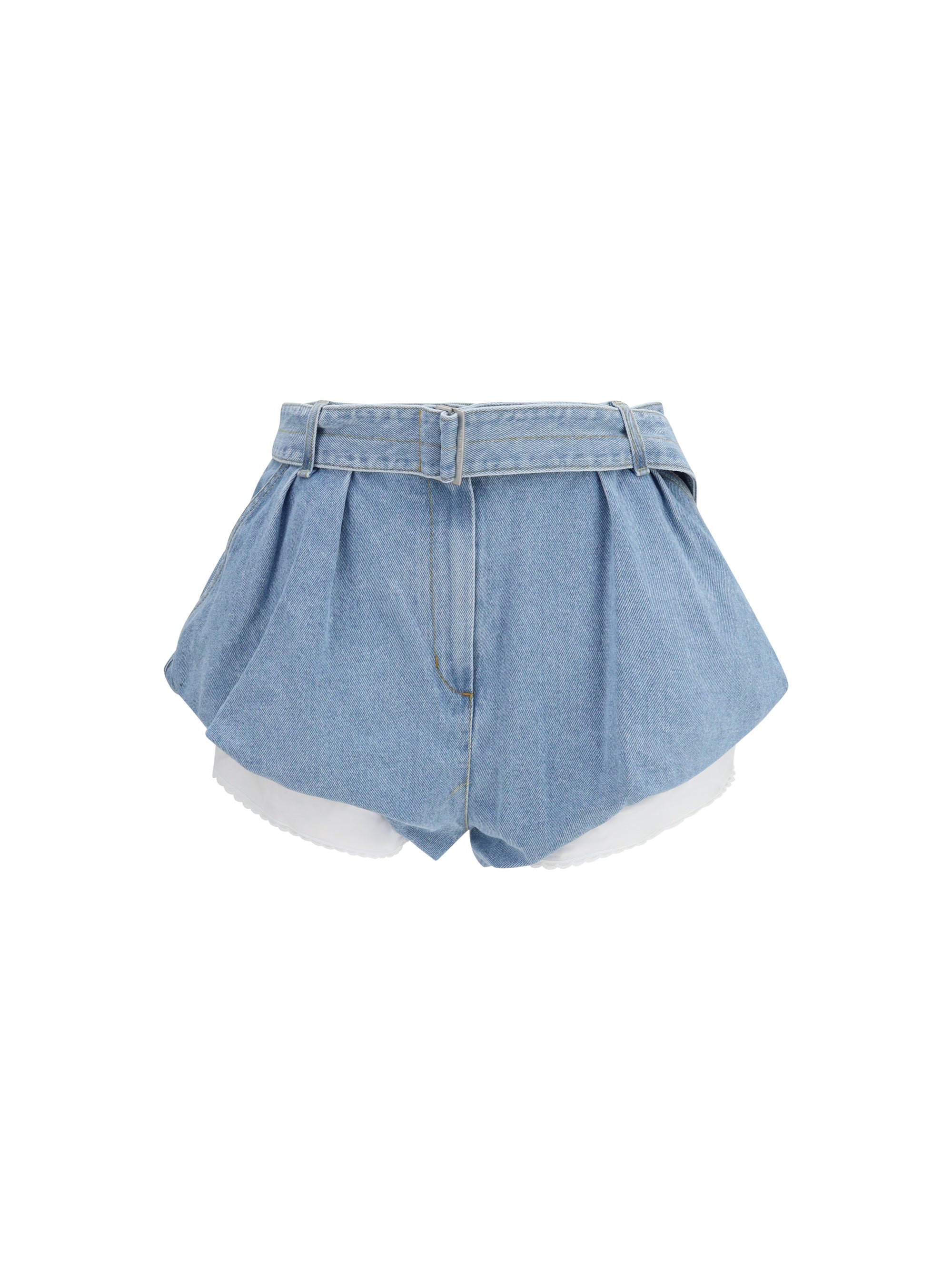 Flared Denim with Undershorts Denim Shorts — Blue