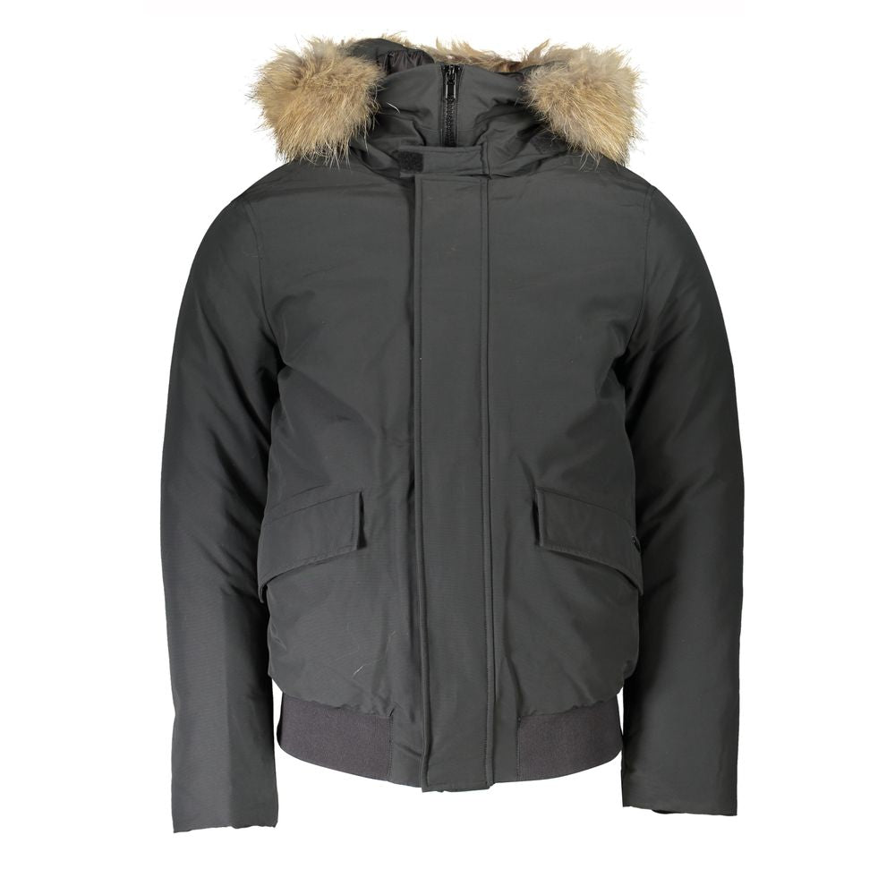 Fur-Trimmed Hood Jacket — Gray