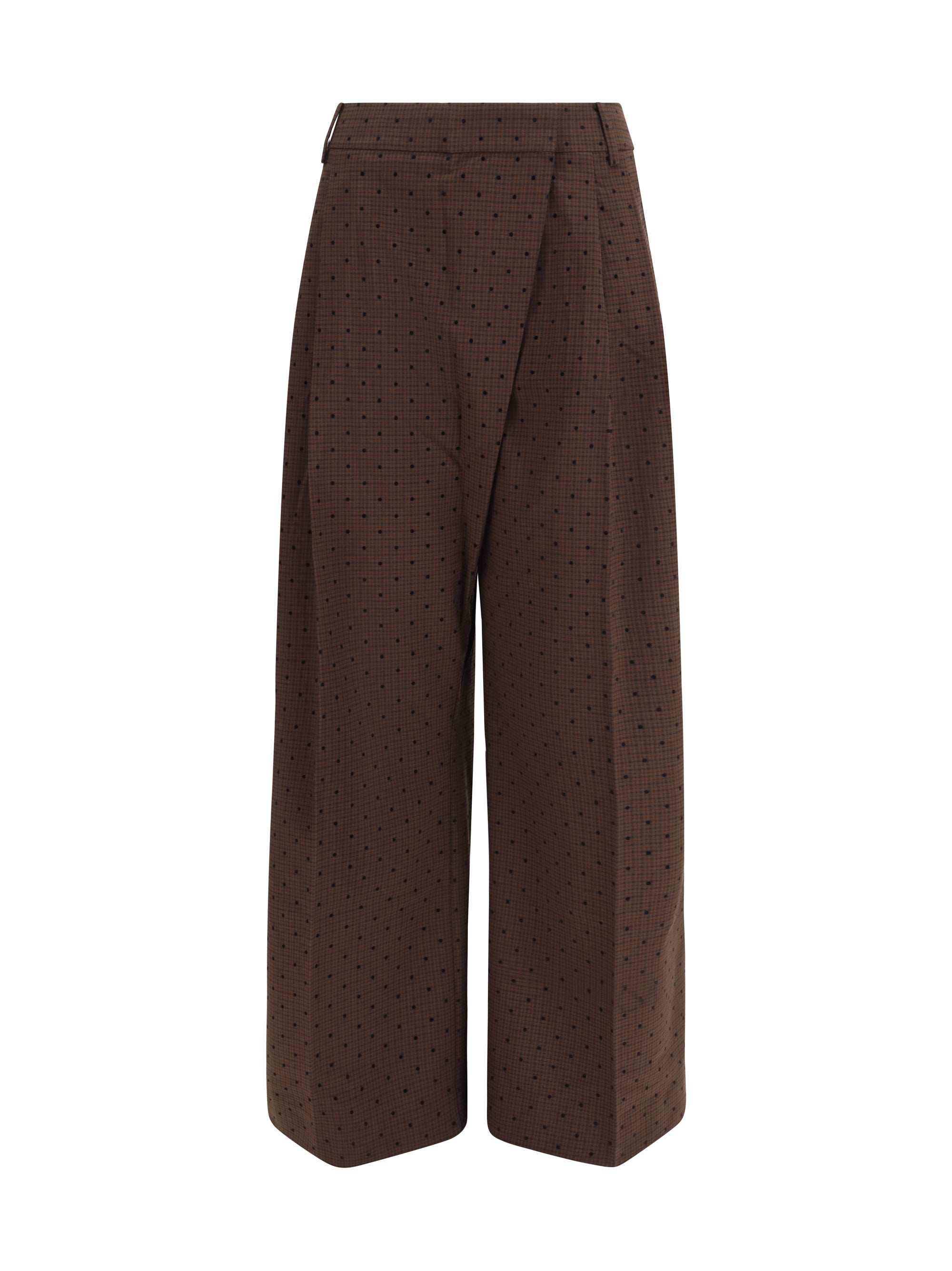 Flocked Plaid Crossover Trousers — Brown