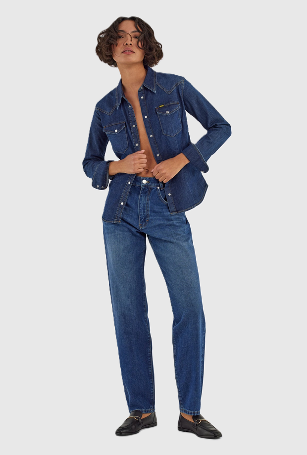 Medium blue woman denim shirt