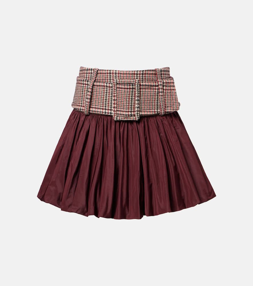 Checked ruched virgin wool miniskirt