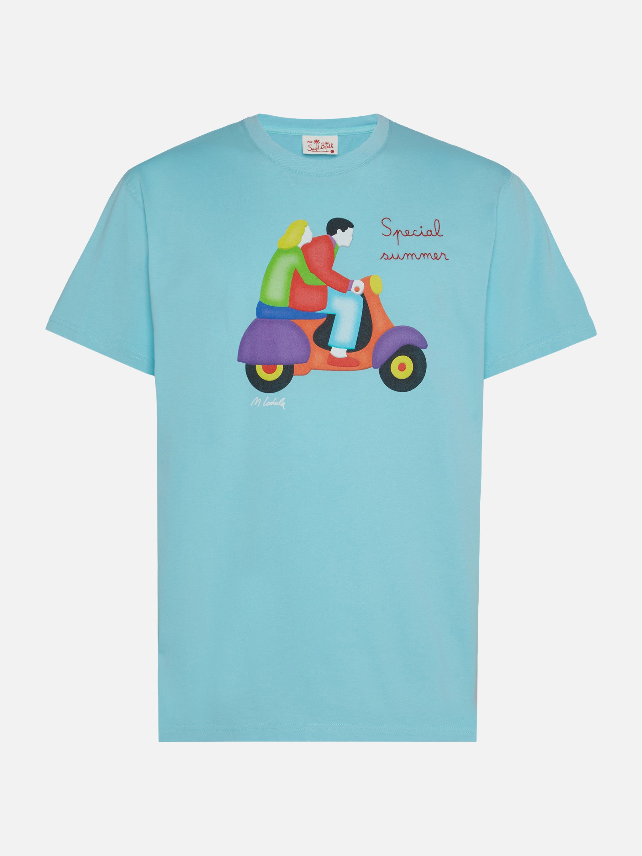 Cotton T-Shirt With Lodola Scooter Print Marco Special Edition Green - Men