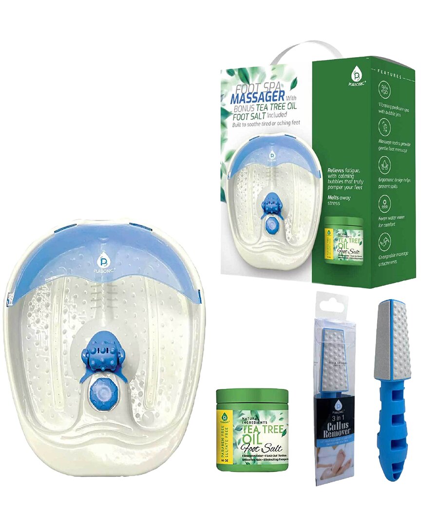 Pursonic Soothing Foot Spa Massager with Tea Tree Salt Scrub & Callus Remover