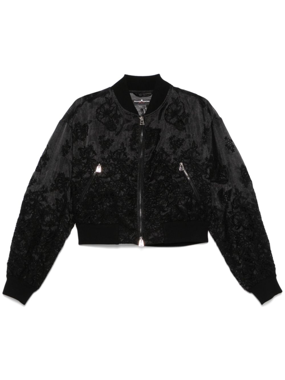 Floral-embroidered jacket - Black