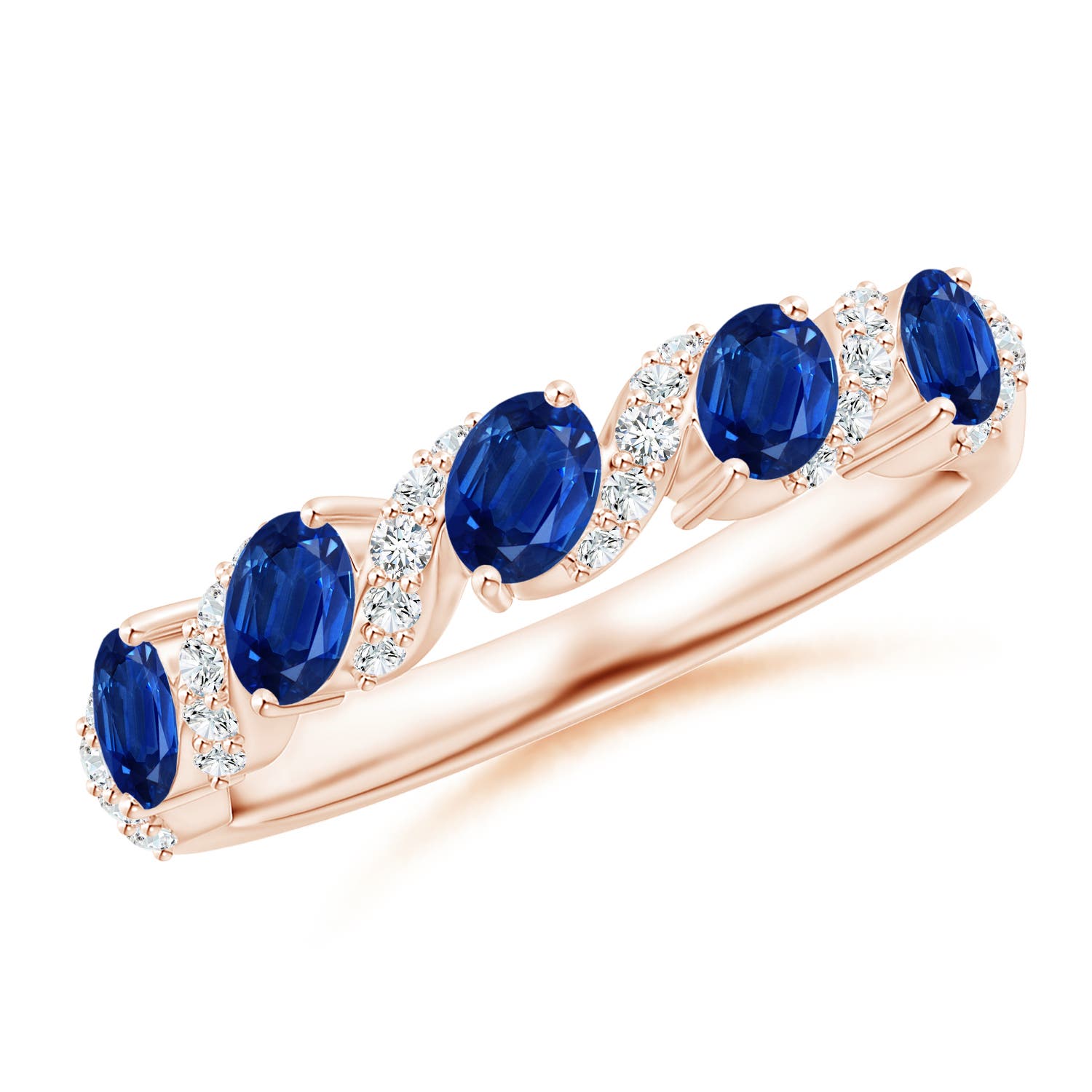Angara 1.0 Carat Five Stone Oval Sapphire Swirl Ring with Diamonds in 18K Rose Gold