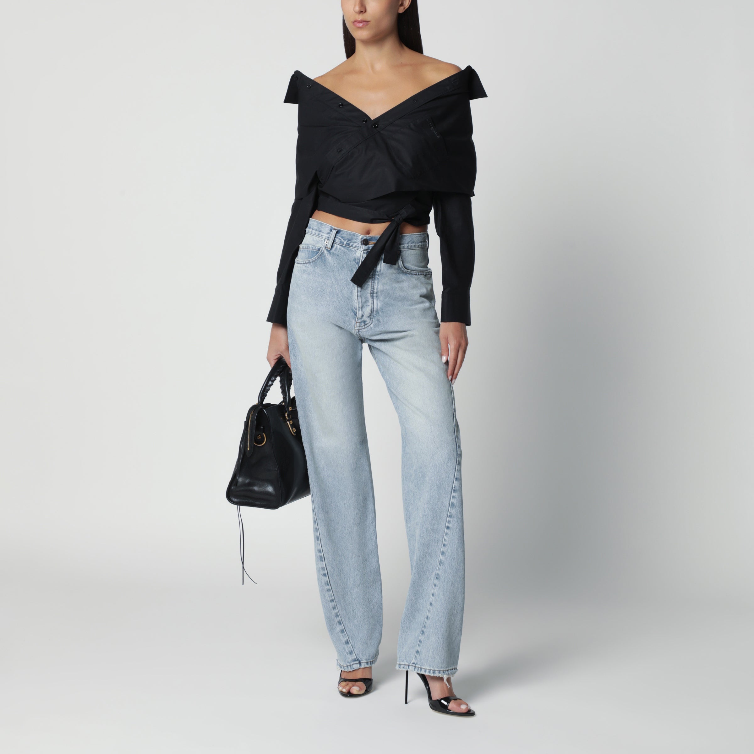 Twisted-seam jeans in faded light blue denim
