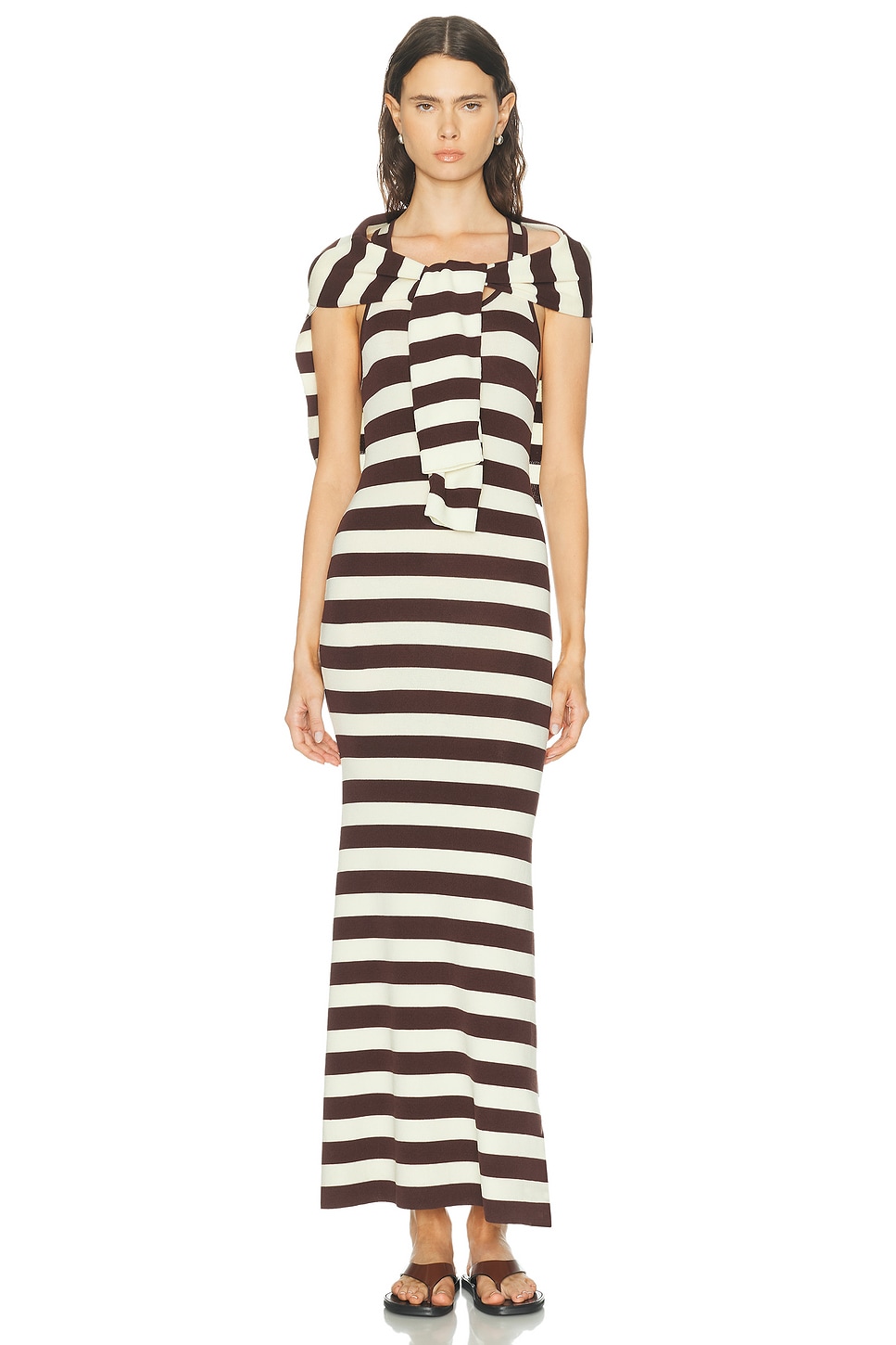 Monse Back Knot Knitted Maxi Dress in Brown,Ivory. - L also in M