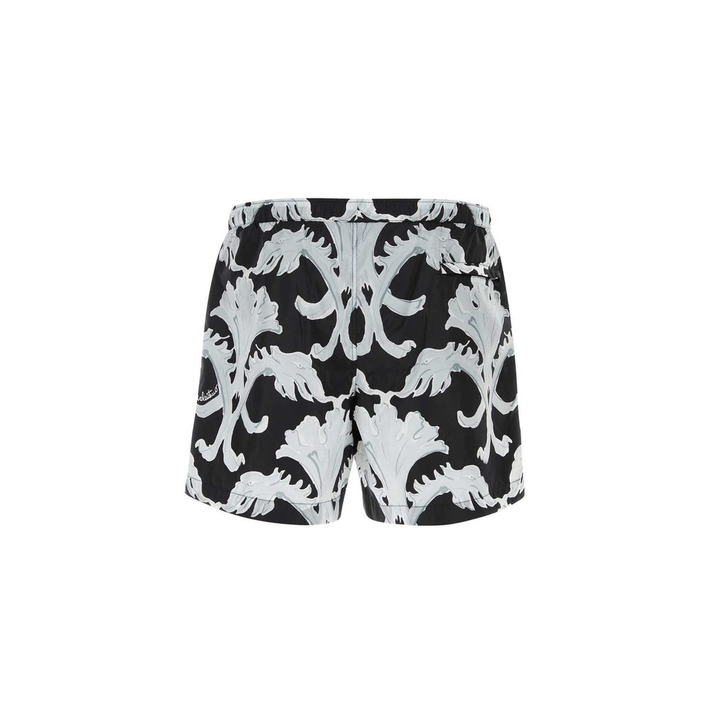 Ornate Scroll-Printed Polyamide Shorts — Black