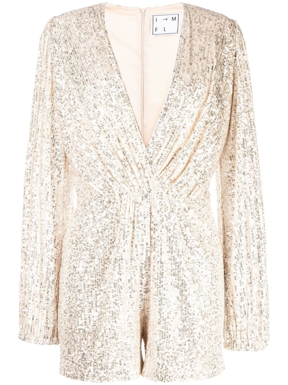 Sequinned long-sleeve playsuit - Silver