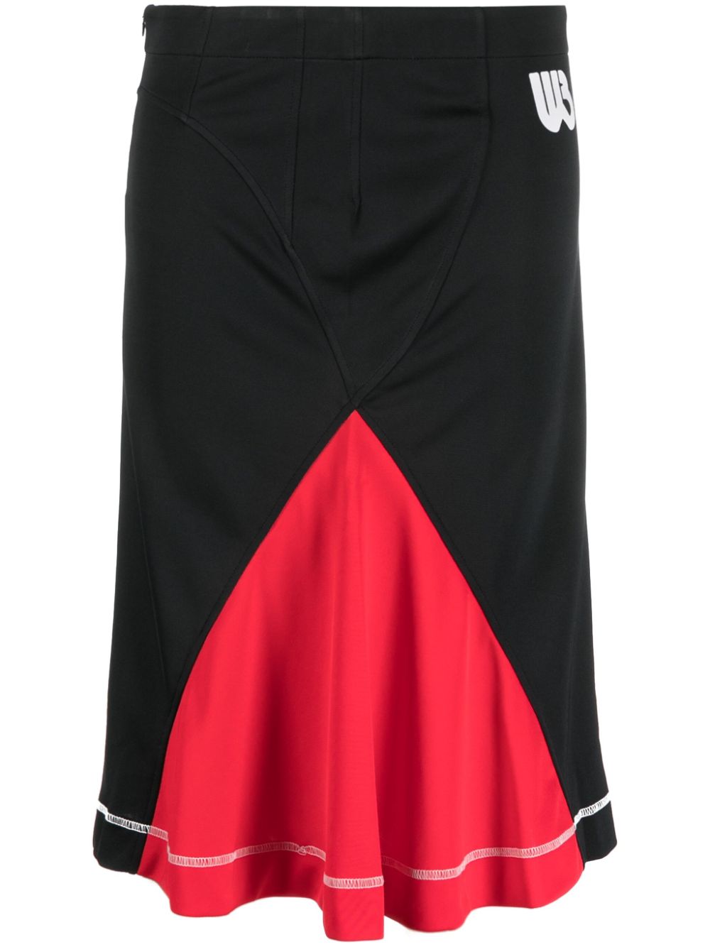 Colour-block midi skirt - BLACK AND RED