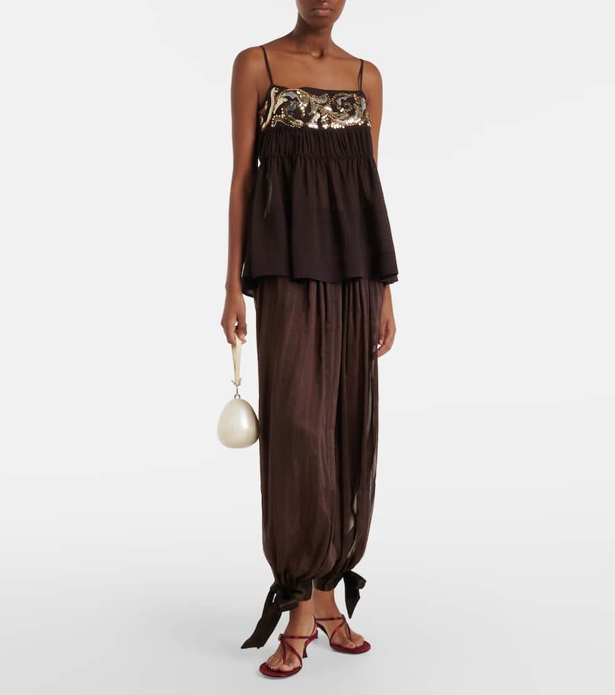 Striped silk-blend wide-leg pants