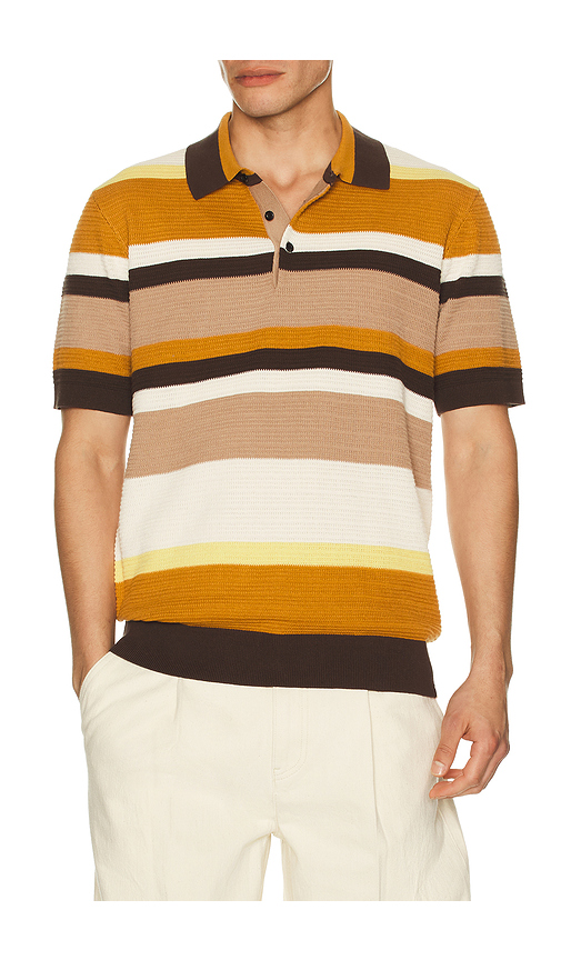 Scotch & Soda Structured Striped Knitted Polo in Brown. XXL/2X. Also in S, M, XL/1X