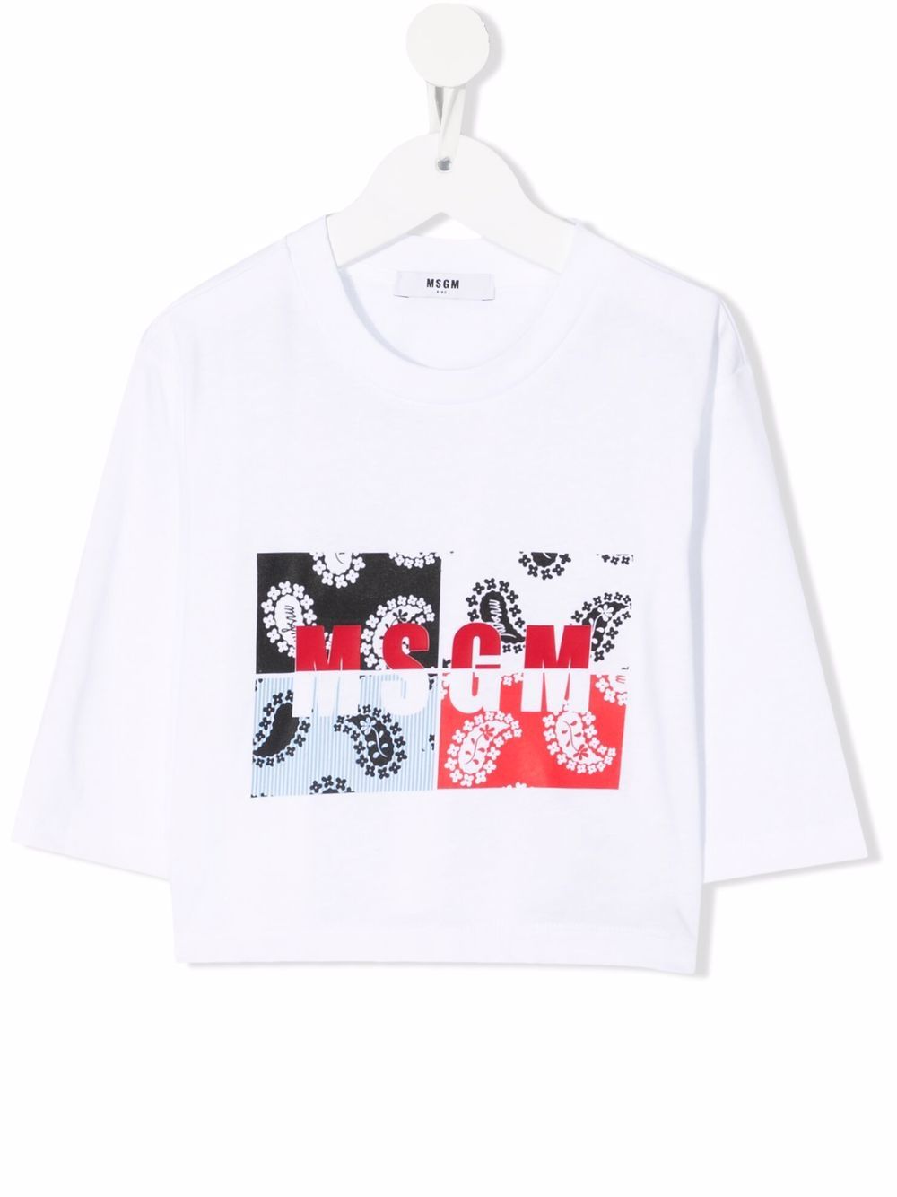 Patchwork logo-print 3/4-sleeve T-shirt - White