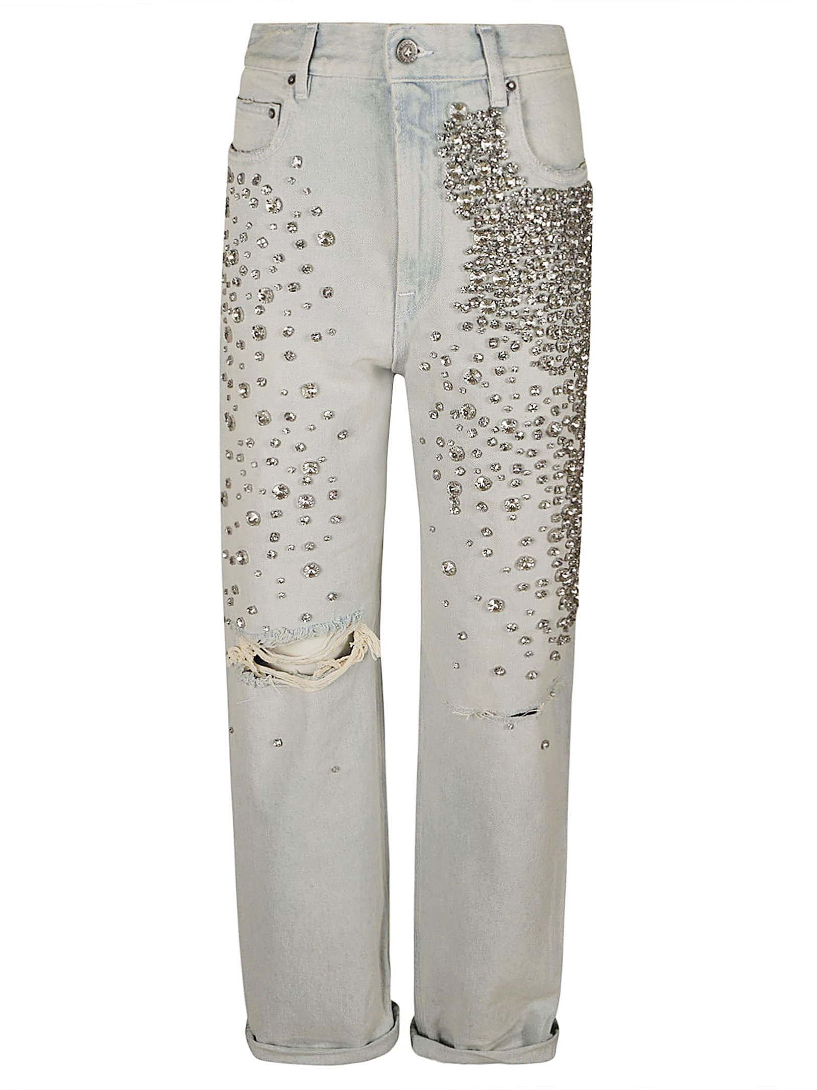Kim cabochon-crystal bleached jeans