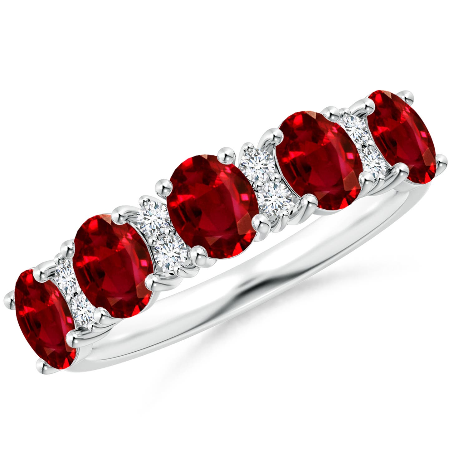 Angara 2.0 Carats Five Stone Ruby and Diamond Wedding Ring in 18K White Gold