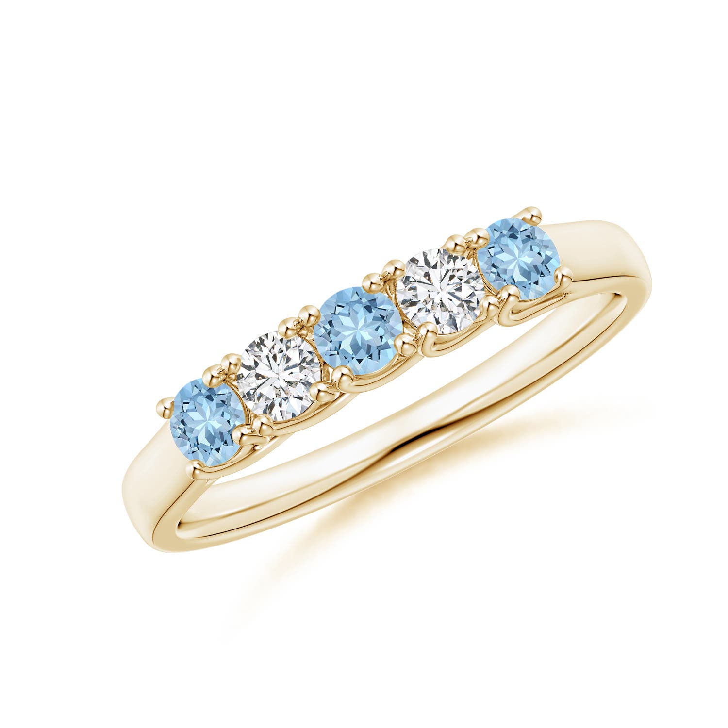 Angara 0.24 Carat Half Eternity Five Stone Aquamarine and Diamond Wedding Ring in 18K Yellow Gold