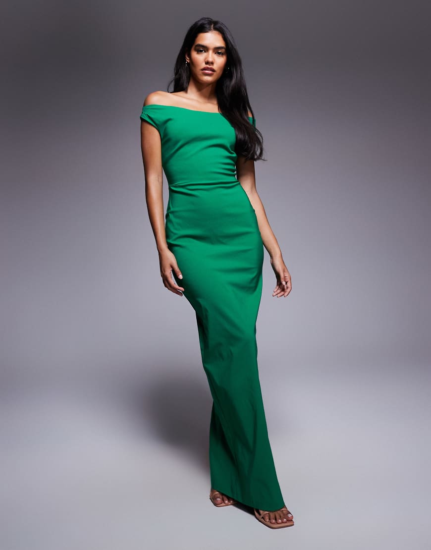 Bengaline off the shoulder maxi dress in emerald green