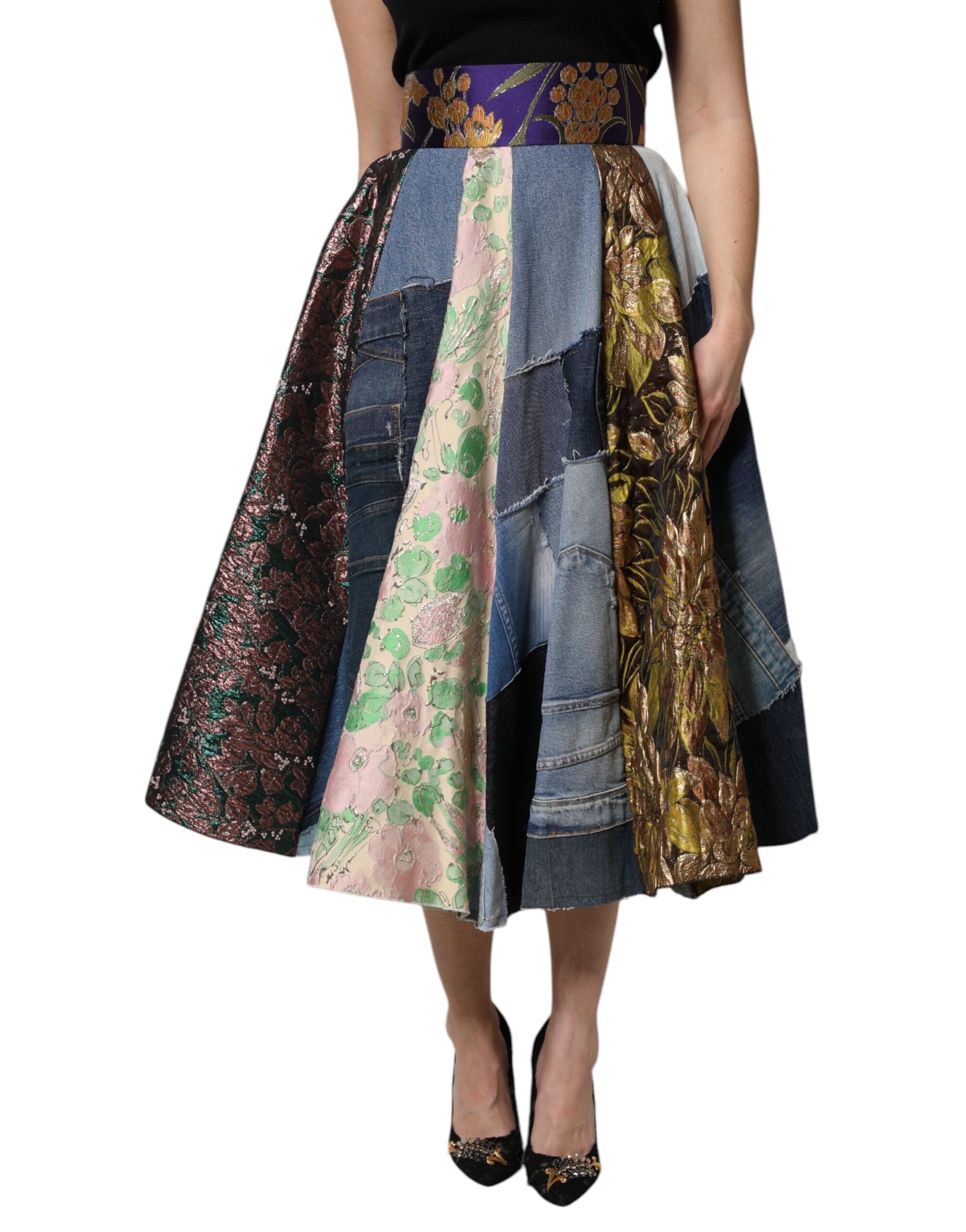 Patchwork High-Waisted Skirt — Multicolor
