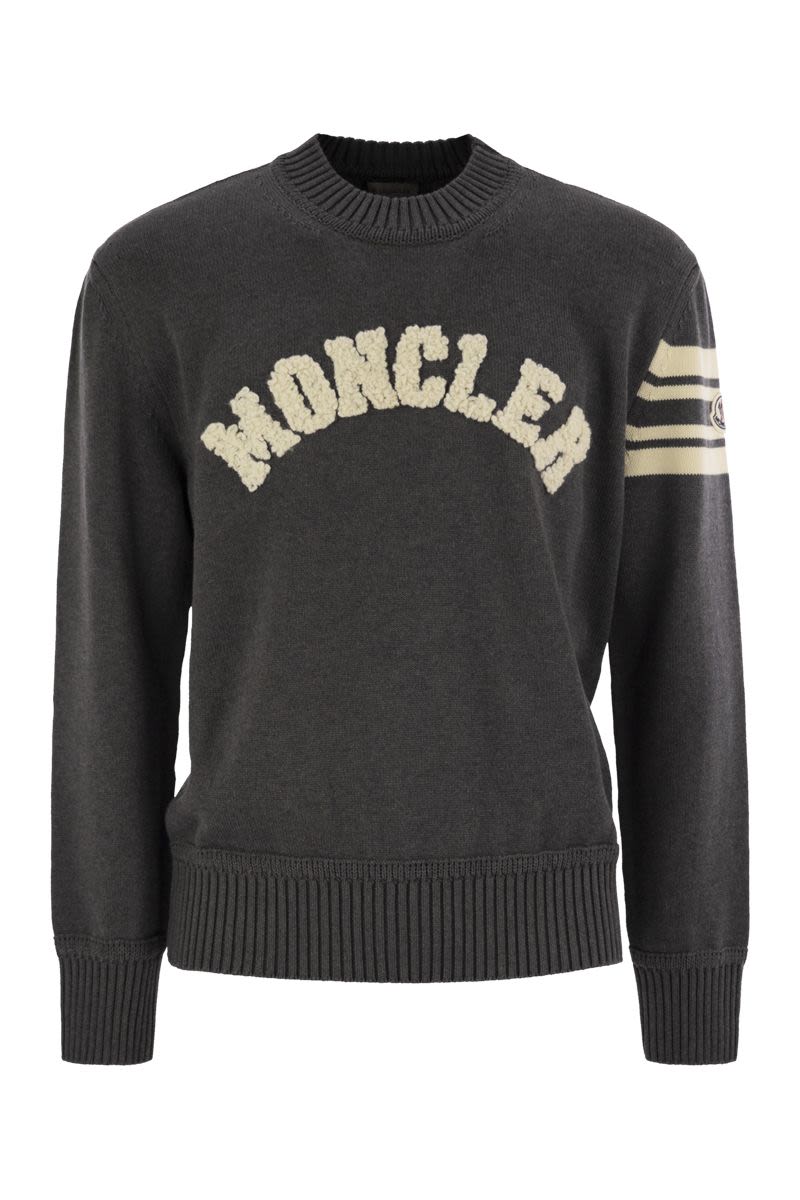Logo-embroidered Striped-sleeve Sweater