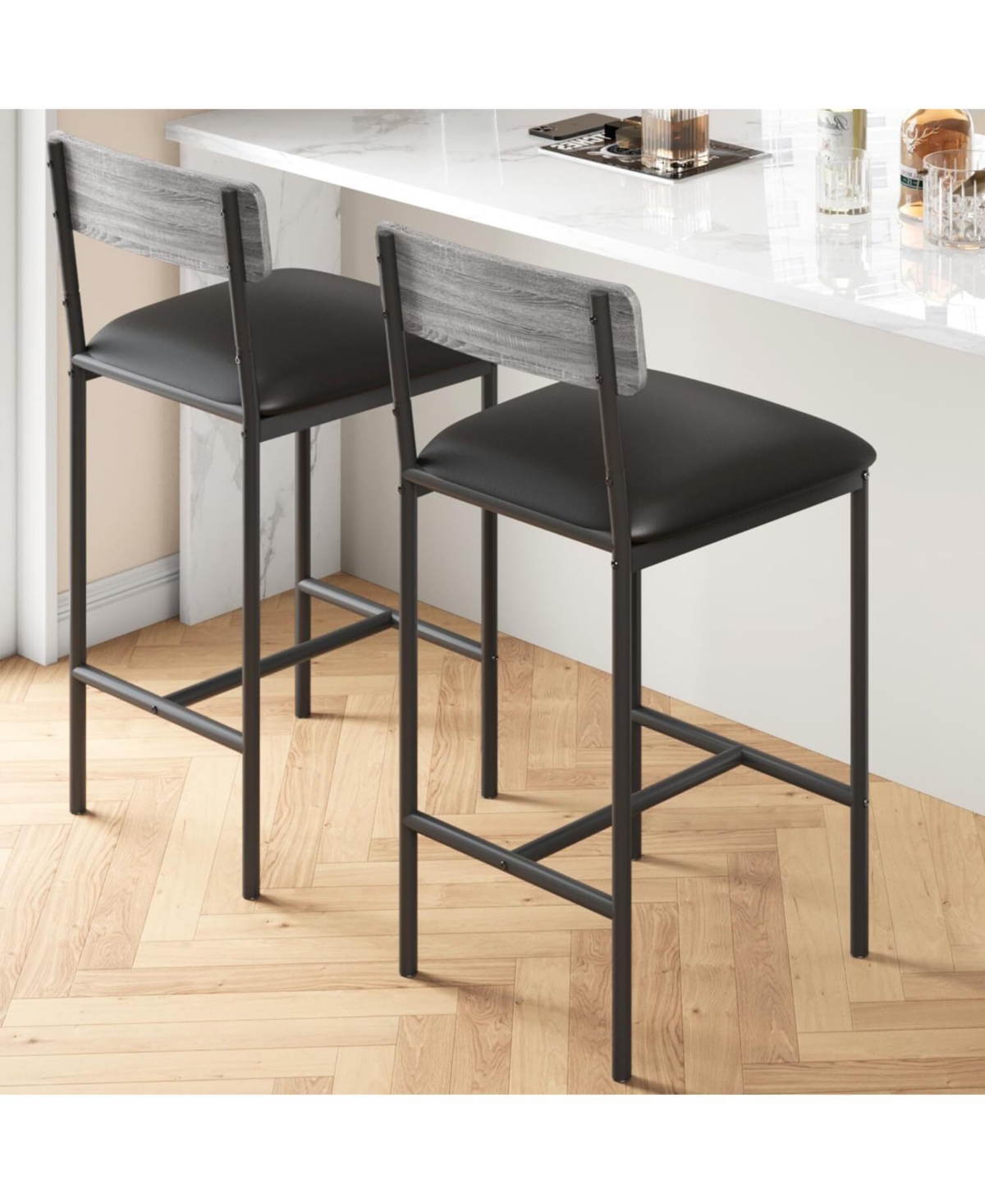 Retro 2-Person Bar Set, 3-Piece High Top Table Set with Padded Folding Stools and 3 Storage Compartments - Black