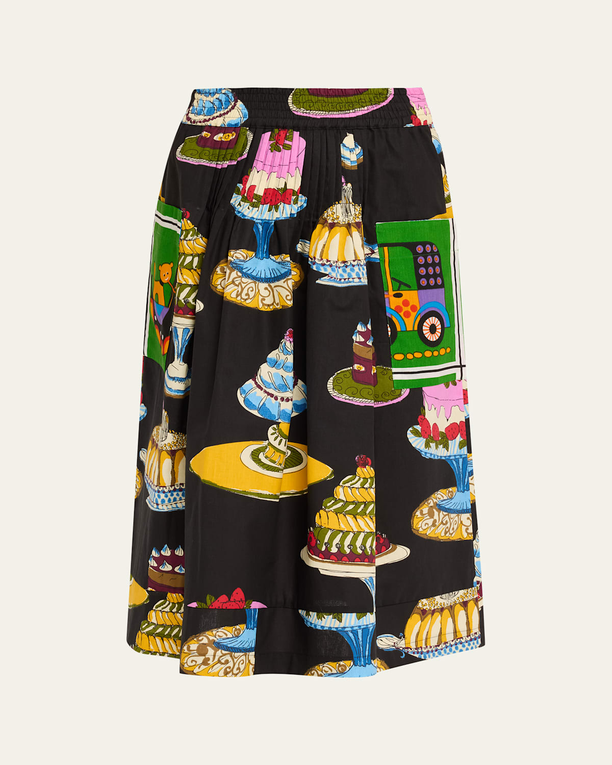 Printed Pocket Pleated Midi Pull-On Skirt