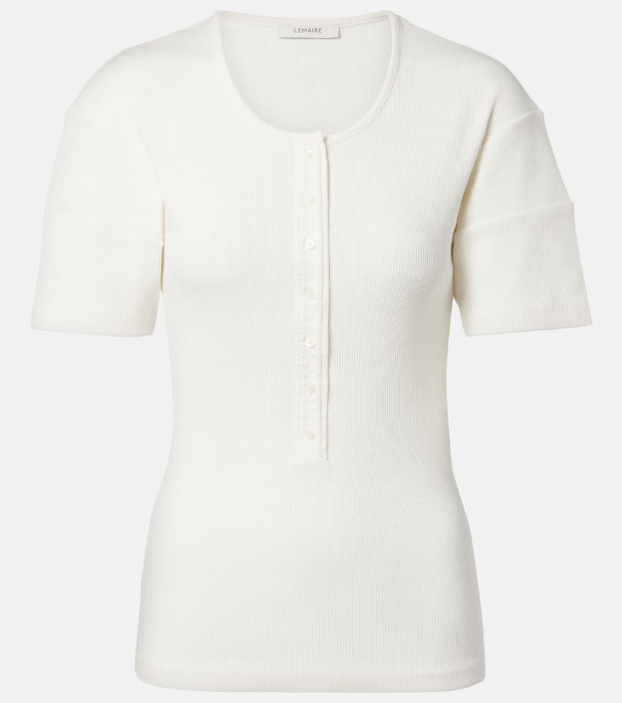 Cotton and linen jersey Henley shirt