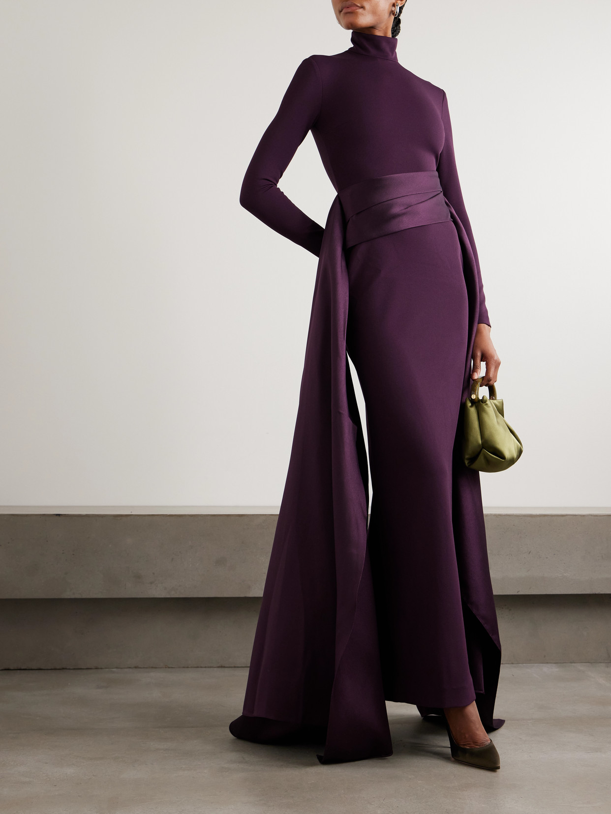 Olivia Crepe And Draped Satin-twill Gown - Purple