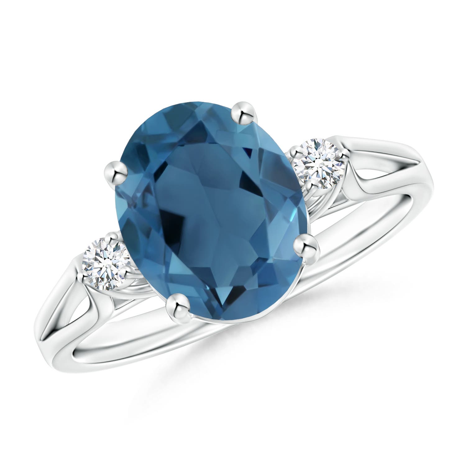Angara 3.25 Carats Oval London Blue Topaz Loop Shank Ring with Diamond Accents in Platinum