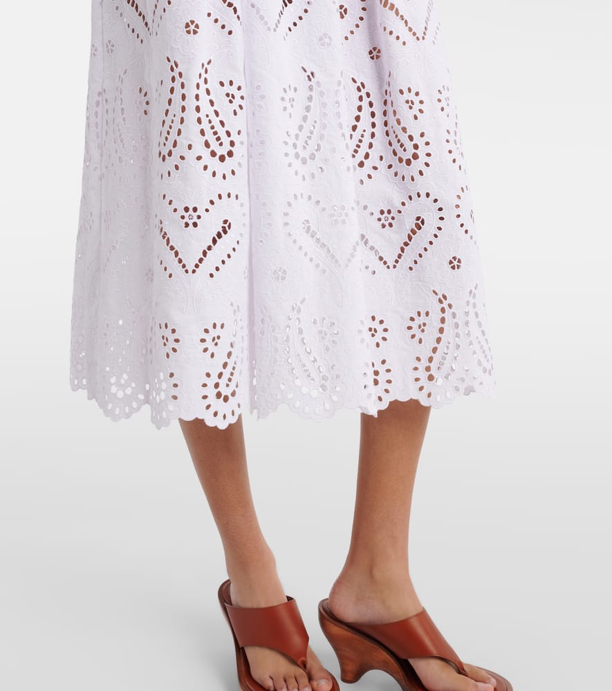 Broderie anglaise cotton-blend midi skirt