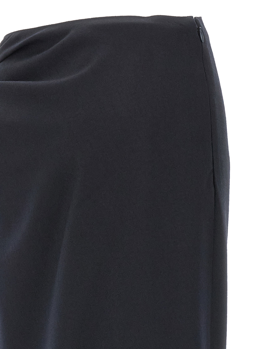 Navy Blue Draped Skirt With Brooch Skirts Blue