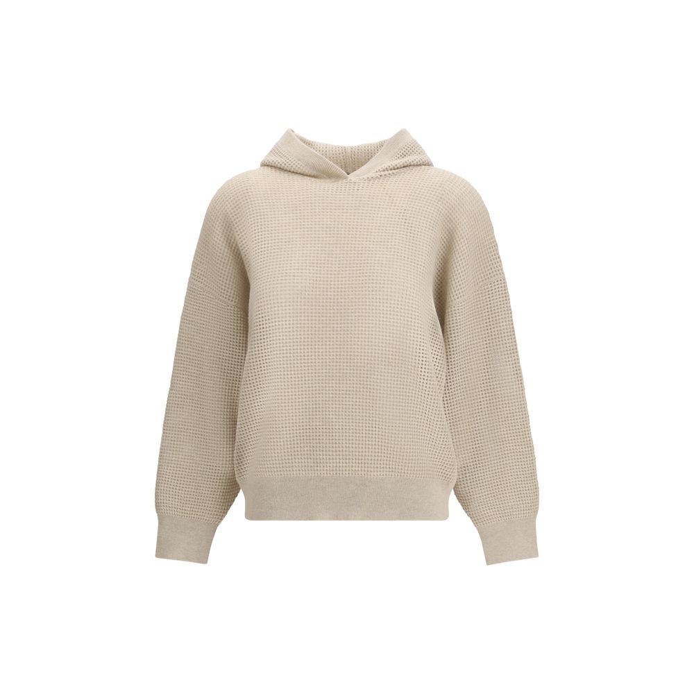 Lamé-Trimmed Cotton Sweatshirt — Beige