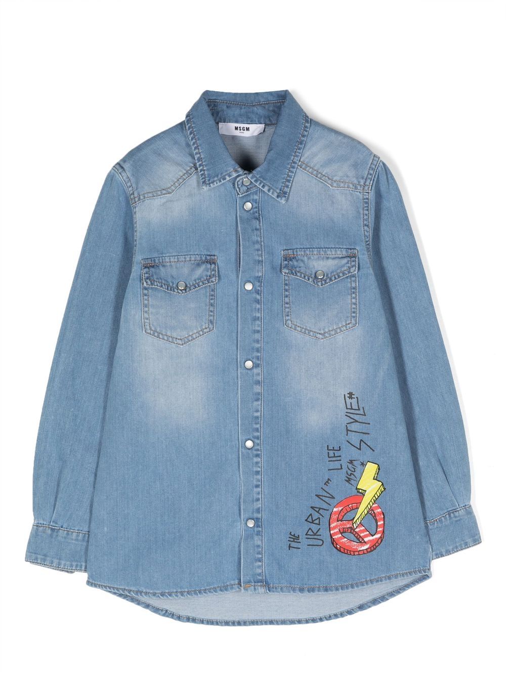 Logo-print cotton denim shirt - Blue