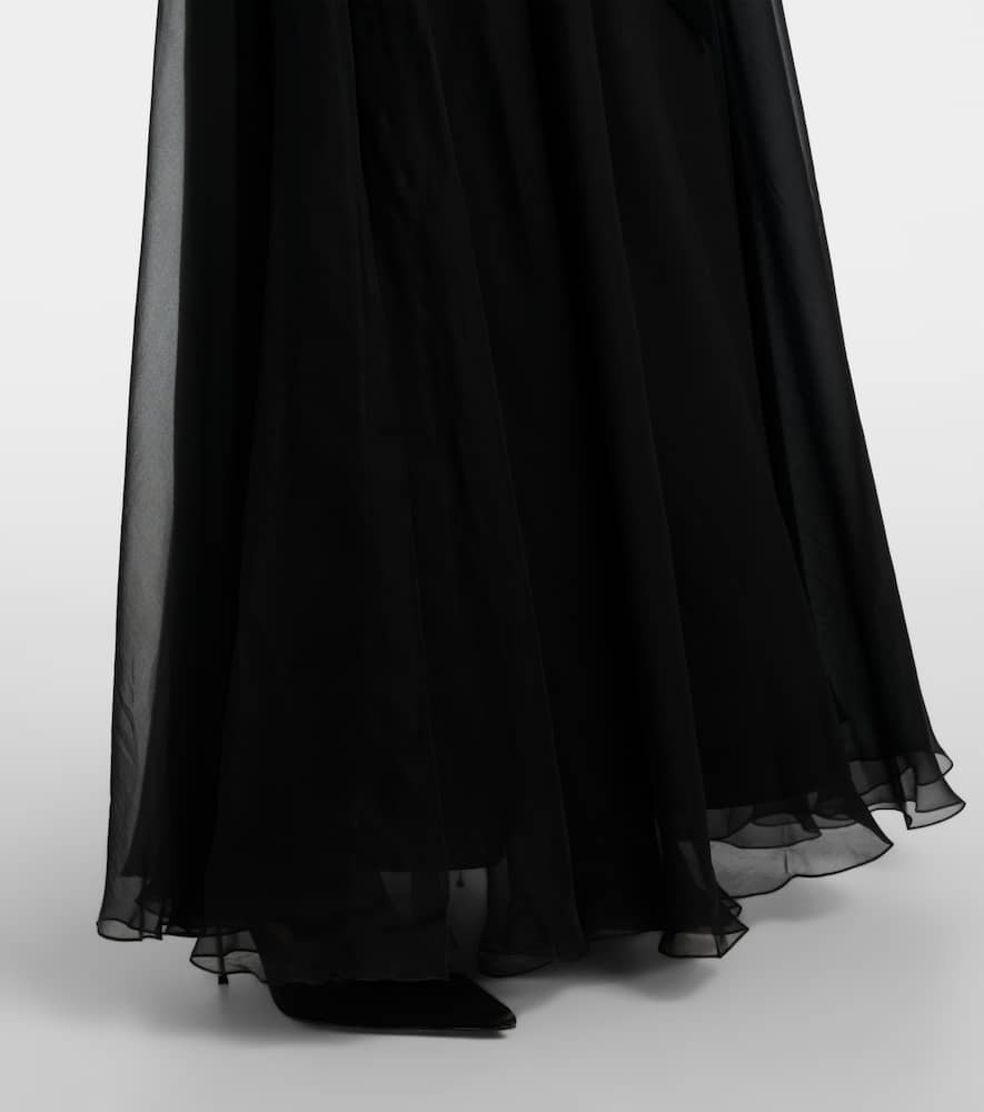 Feather-trimmed silk gown
