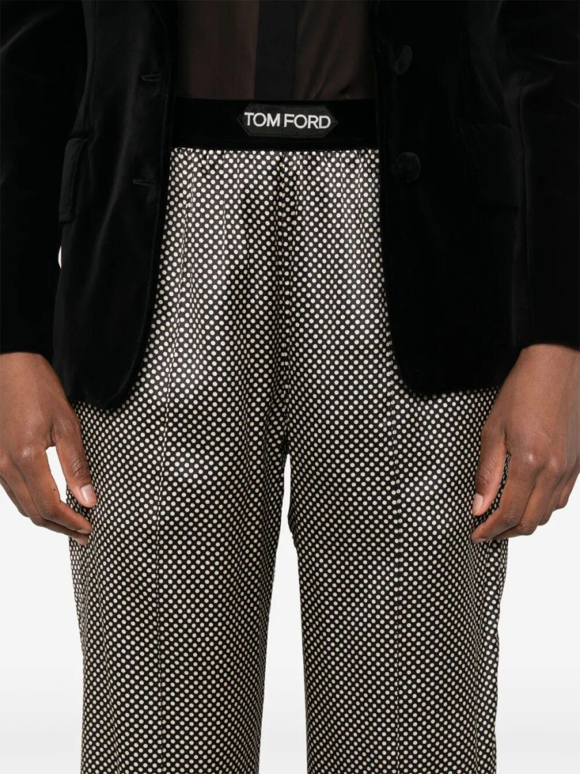 Black Polka Dot Silk Pj Pants