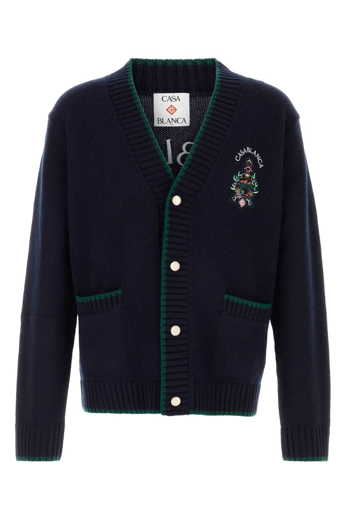 Wool-Cashmere Blend with Contrasting Trim Cardigan — Navy