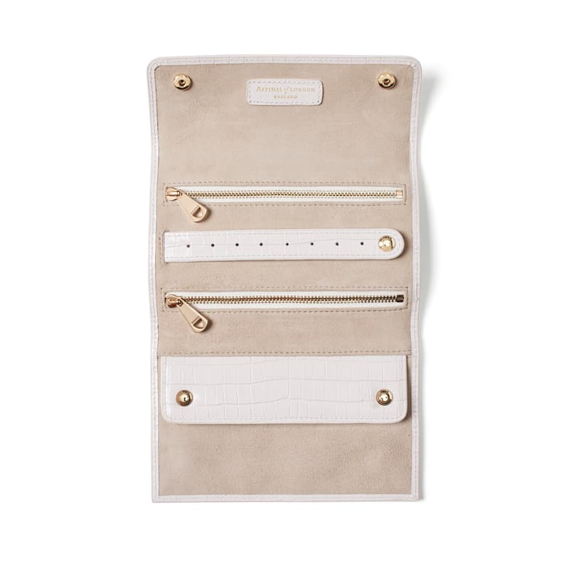Travel Jewellery Roll in Deep Shine Chalk White Small Croc