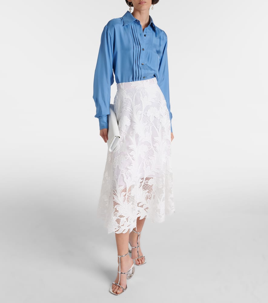 Floral guipure lace midi skirt