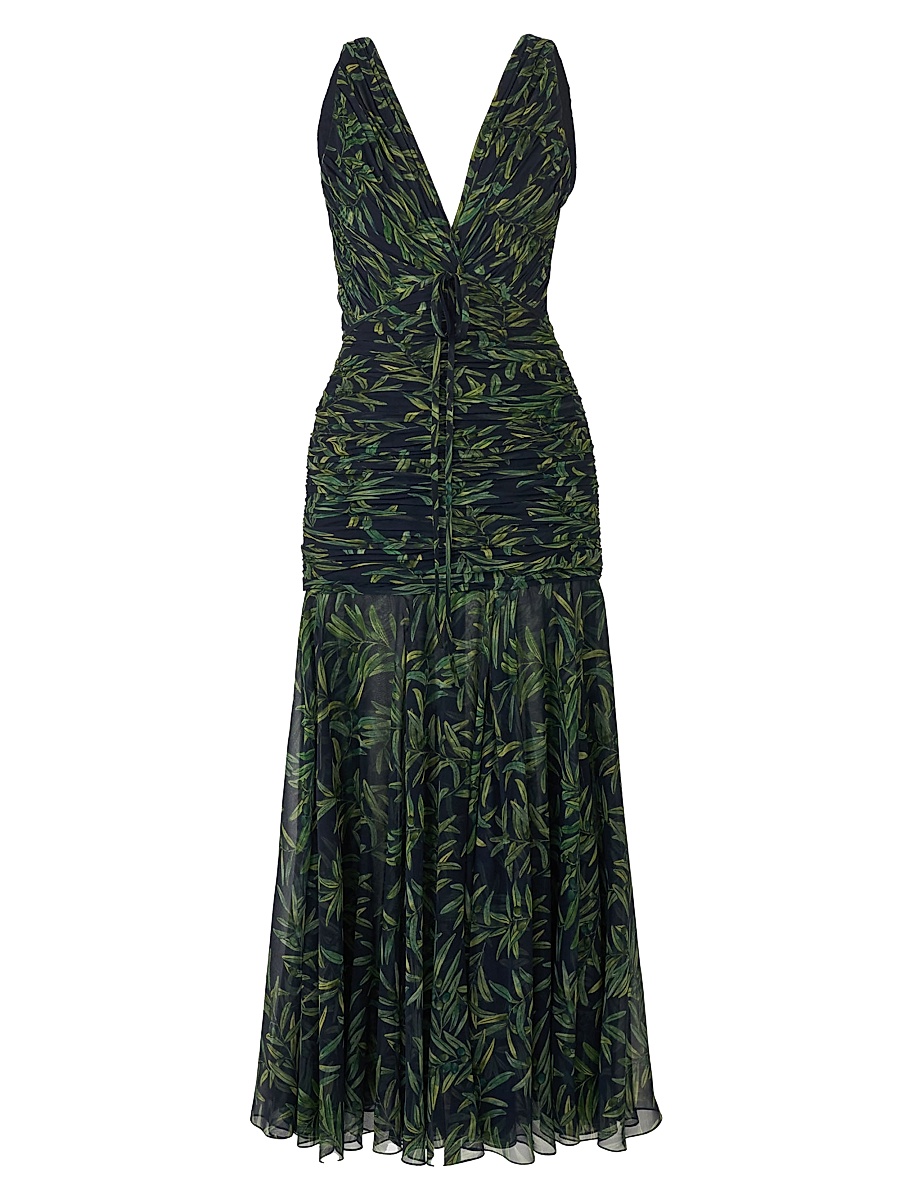 Women's Gathered V-Neck Midi-Dress - Midnight Multi