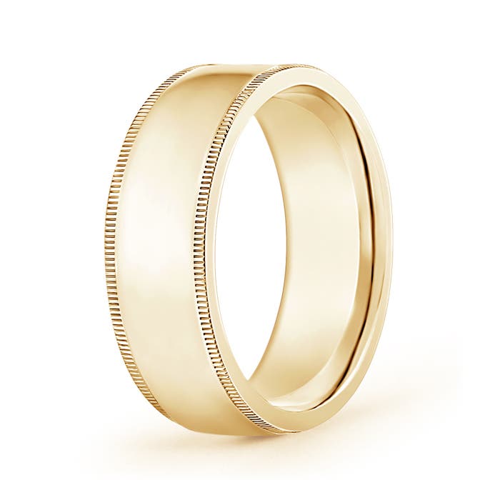 Angara Classic Flat Surface Milgrain Wedding Band for Him in 14K Yellow Gold